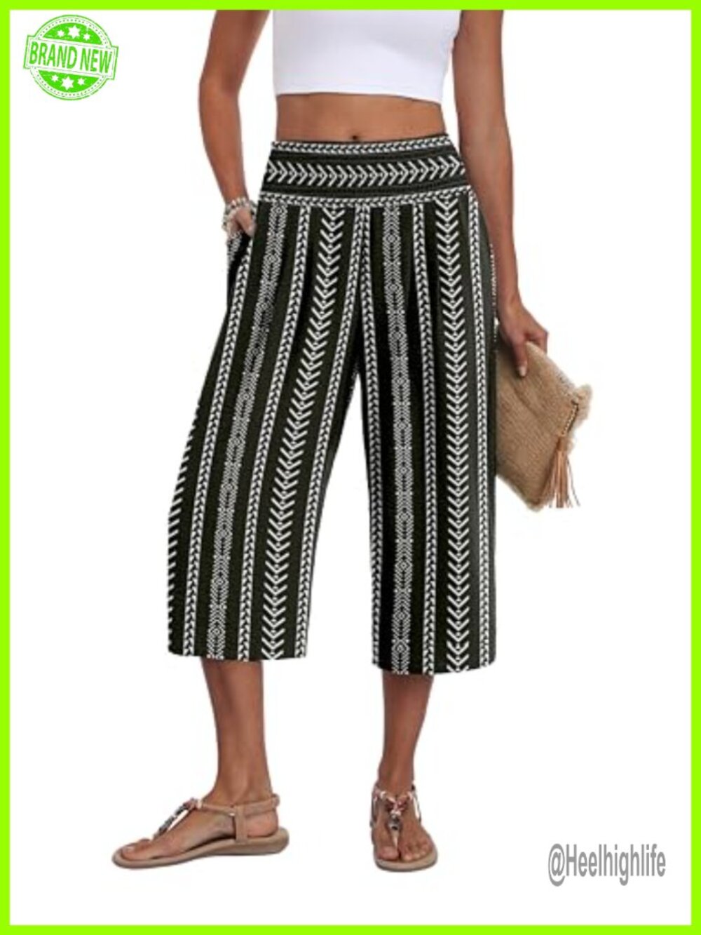 Women's Wide Leg Capri Pants High Waisted Tummy Control Pull On Summer Lounge